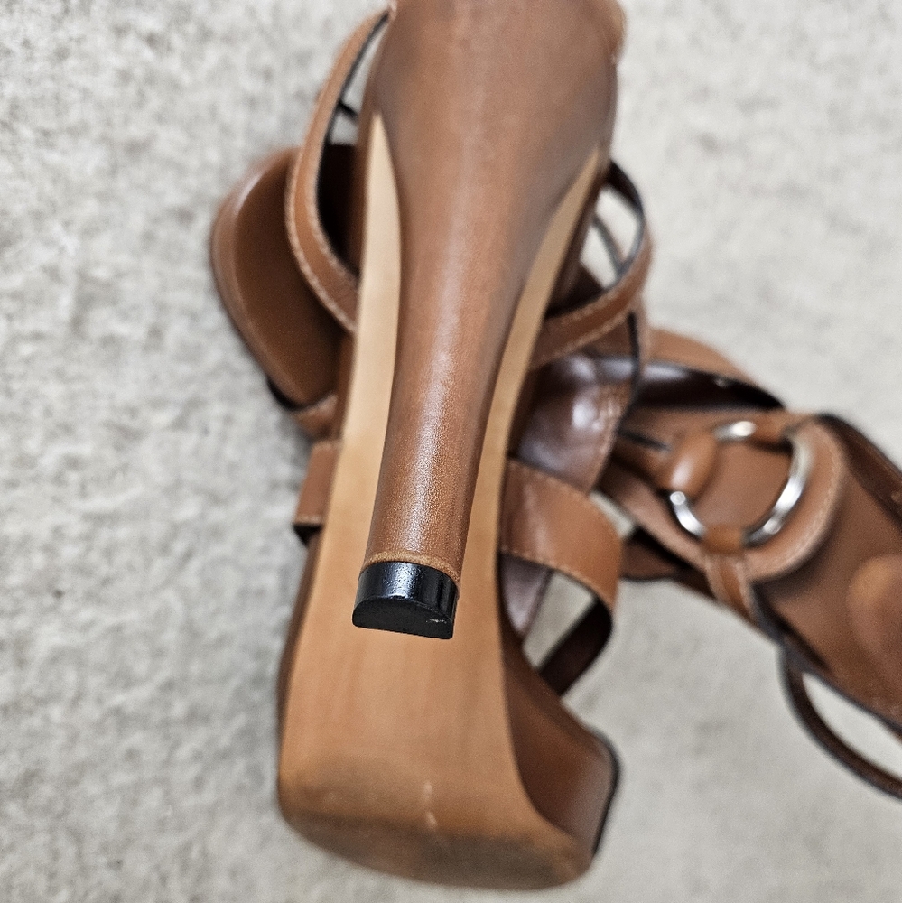 Gucci Silver Horsebit Leather Platform 5 inch Heels Tan Size 41 - Picture 9 of 10